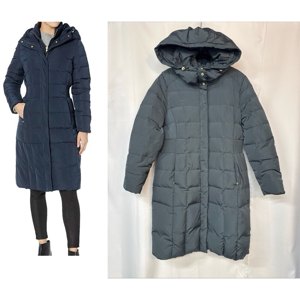 Cole Haan Signature Down Puffer Coat with Bib Sz‎ XL Gray Smocked Waist Hooded